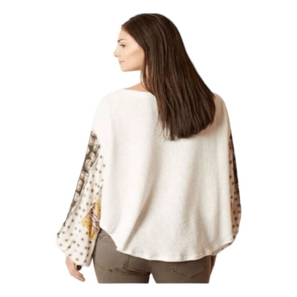 Free People We The Free Blossom Top Cream Pink Brown Thermal Floral Long Sleeves - Picture 3 of 9